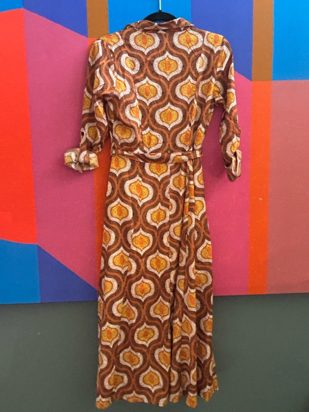 NWT Truly 4 You Retro Print Shirt Dress in Brown and Yellow - Picture 2 of 4